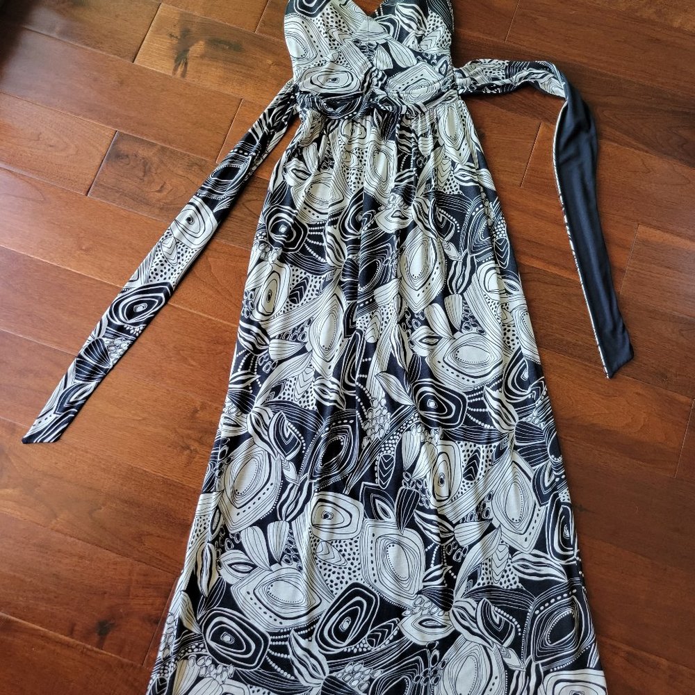 Cream and black patterned strappy dress